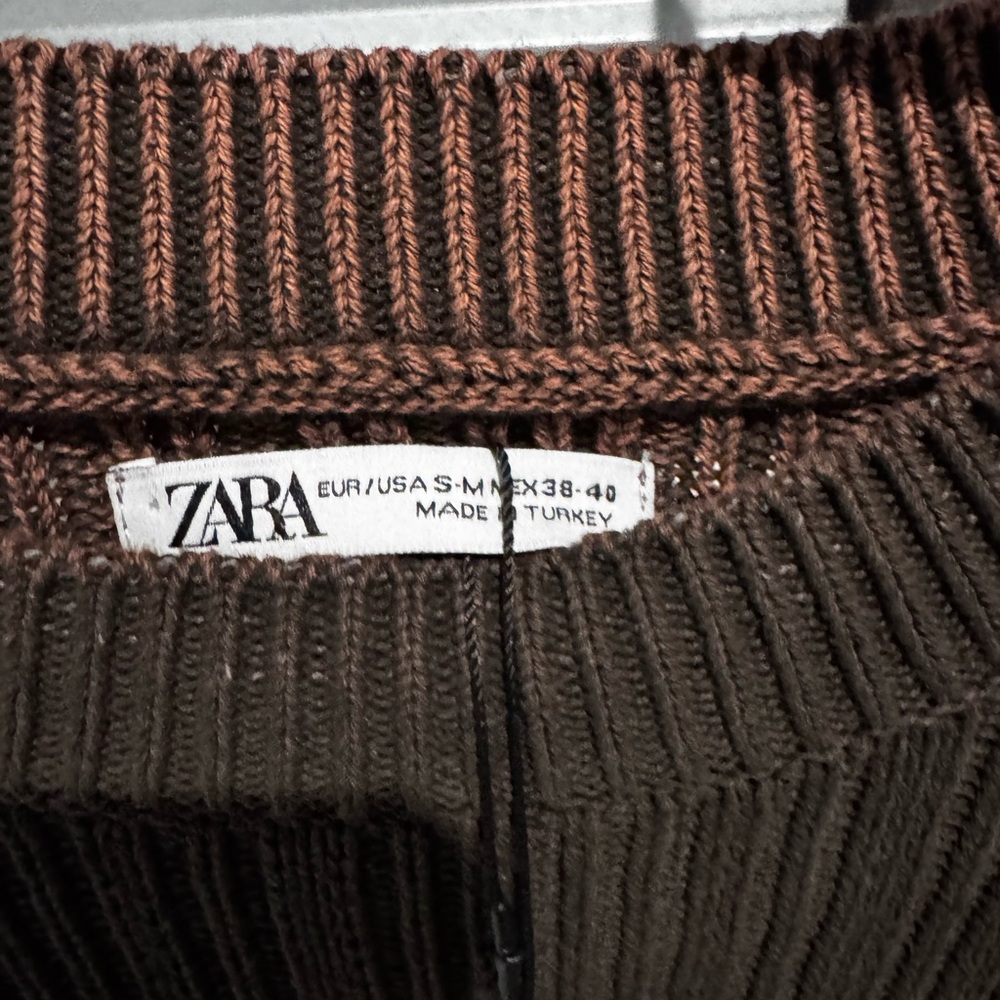 Zara Washed Effect Knit Top in Dark Brown